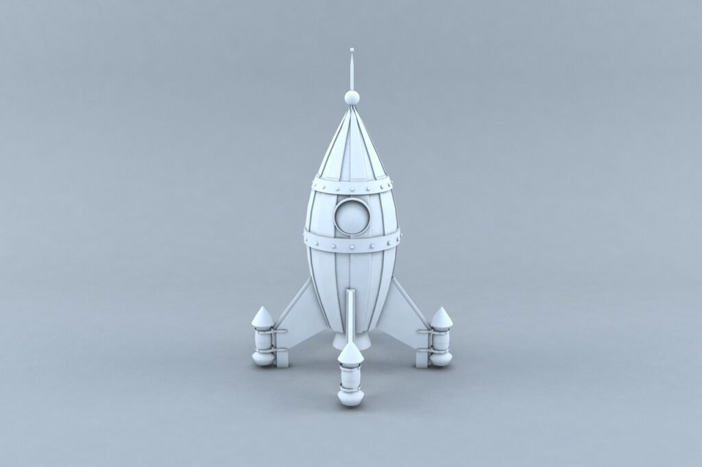 rocket white and black, 3d modeling, 3d